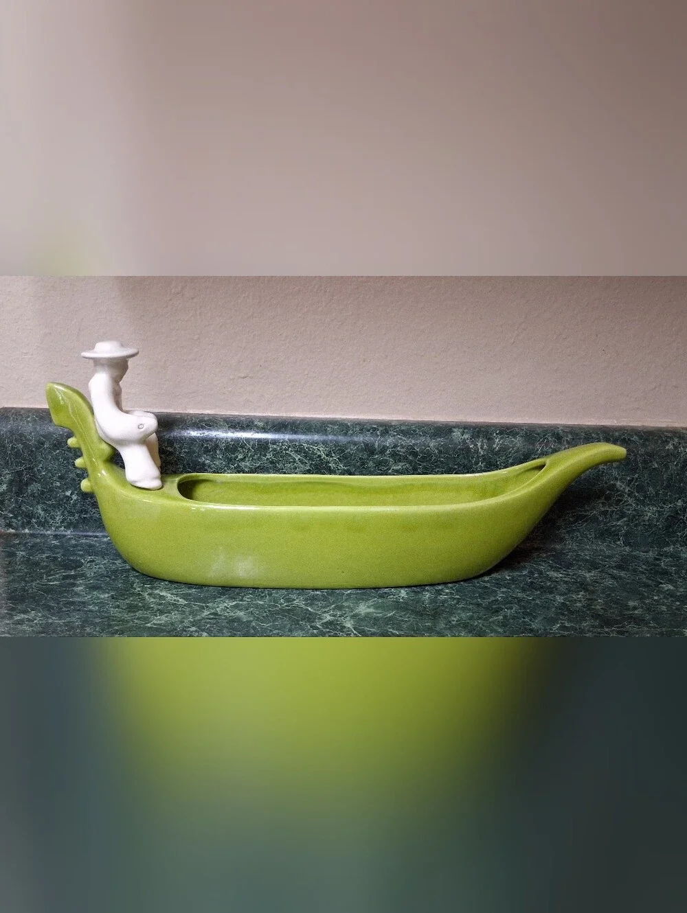 Vintage Haeger USA Pottery Green And White Venetian Gondola Planter